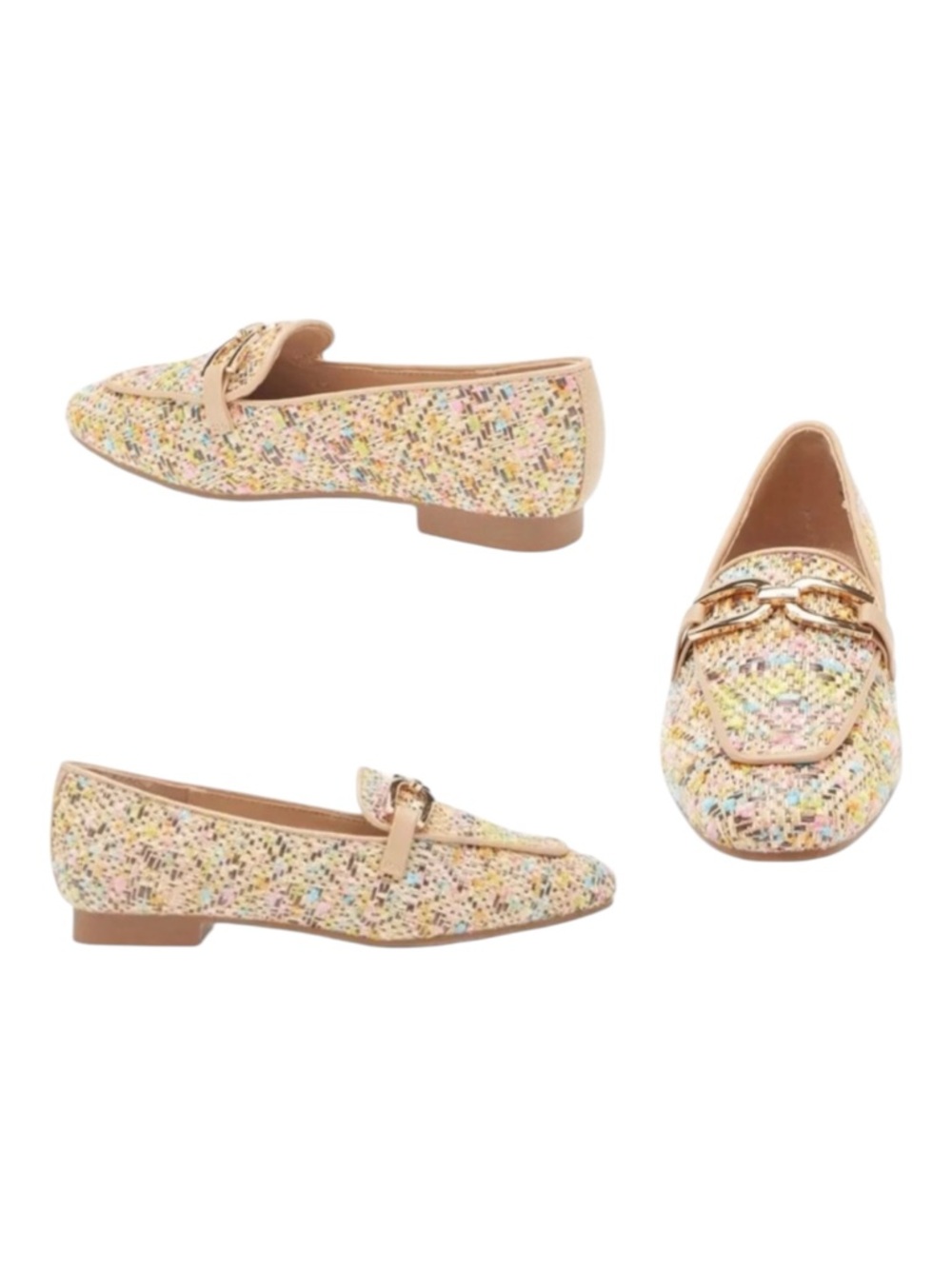 Tahari Women’s Multi-Color Tweed Buckle Detail Loafers